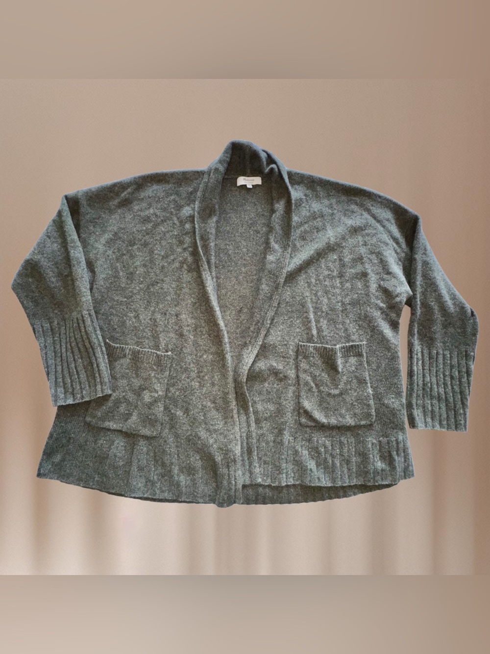 Madewell 100% Cashmere Olive Open Long Sleeve Cardigan Pockets Size XXL *Flaws - Picture 13 of 16